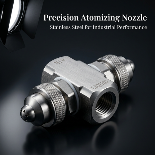 Stainless Steel Misting Nozzle, Industrial Fine Mist Spray Tip, Low Pressure Humidification Nozzle, Two Fluid, 1/4 Pressure S