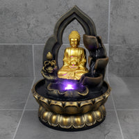 Stone-Like Tabletop Water Fountain Small Sitting Buddha Fountain Zen-Style Ornament Meditative for Desk, Living Room