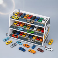 1:64 Scale Parking Lot Display Scene Multi-Level Model Car Display Shelf Three-Tier Toy Parking Garage Trapezoid-Shaped for Collectors, Playroom