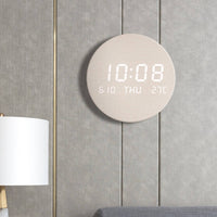 Round LED Wall Circular Clock Nightlight Home Decor Temperature Display
