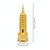 Wenchang Pagoda Gold-Colored Pagoda Ornament Hexagonal for Desk, Home Altar