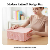 Lidded Woven-Pattern Box adaptable Storage Container Decorative for Students