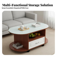 Oval Coffee Table with Drawer Mobile Design Living Room Furniture Space-Saving
