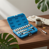 17 Pieces Through-Center Ratchet Socket Set Metric Sizes 12-12-Cornered Fastener Tool Set Molded Storage