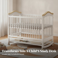 Caster Wheels Movable Baby Crib Slatted Sides Adjustable Wooden Crib Storage Shelf