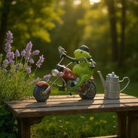 Frog on Motorcycle Statue Creative Motorcycle Riding Frog Figurine Garden Accessory Nordic Design House Decoration Bright Hues