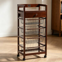 Mobile Wooden Storage Rack Floor-Standing Six-Tier Storage Rack Compact