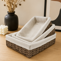 Japanese Storage Basket, Braided Laundry Basket Made of Plant Fiber, Laundry Hamper with Fabric Insert, Stackable for Bedroom