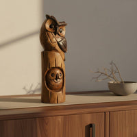 Wooden Owl Statue Artisanal Wooden Owl Figurine Rustic for Living Room