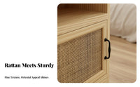 Wooden Cabinet with Woven Door Minimalist Design Bedside Storage Cabinet