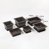 Square Black Plant Pot and Flower Pots Set with Matching Plant Trays, Seedling Pots for Indoor Use or Outdoor Garden