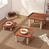 Square Pet Dining Table with Raised Bowls for Dogs and Cats