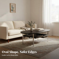 Oval Stand with Sliding Tray Modern Minimalist Tea Table Medieval Design Ample Storage for Homeowners, Renters