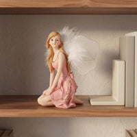 European Fairy-Themed Floral Nymph Figurine Feather Statuette Girlish Charm Appendages Heavenly Maiden Statue for Desktop, Bedroom