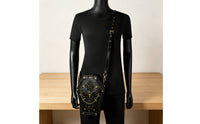 Casket Shoulder Bag with Cranium Motif Faux Leather Casket Crossbody Bag Adjustable Handbag for Goths, Concerts