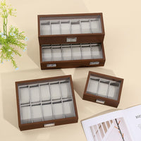 Black Walnut Wood Grain Watch Storage Box with Silk Cotton Lining, 12-Slot
