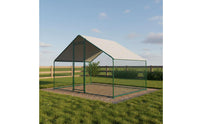 Covered Avian Pen Mesh Metal Chicken Coop Peaked Roof Avian Coop for Outdoors