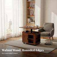 Movable elevateTop Coffee Table Black Walnut Finish Storage Furniture Hidden Compartments Extendable surface for Remote Workers