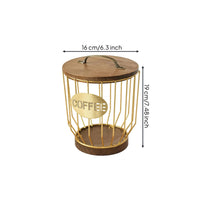 Wire Storage Basket with Lid Wooden Coffee Capsule Holder with Handle Decorative