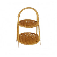 Tiered Rattan Tray Rack Handwoven Wicker Storage Rack Breathable Interlaced Container Basket with Handles