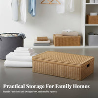 Lidded Wickerdesign Box Large Capacity Lidded Rectangular Box Faux Rattan Design adaptable for Parents, Renters, Living Room