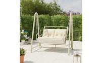 Padded Double Swing Chair with Stand Indoor Freestanding Swing Seat Chair Outdoor Hanging Lounger with Frame Sturdy for Readers, Balcony, Garden, Living Room