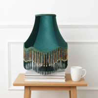 Beaded Velvet Shade Vintage Style Tassel Fringe Lampshade for Hotel Room