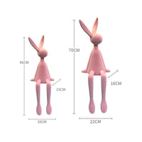 Shelf Sitter with Dangling Legs Flocked Bunny Figurine Small for Living Room