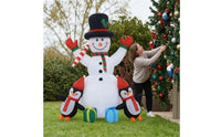 Outdoor Inflatable Snowman with Penguins Playful Christmas Inflatable Snowman Self-Inflating Yard Display Long-Lasting for Families