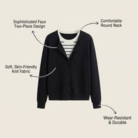 Ladies Jumpers Knit Sweater with Layered Look Design, Business Casual Womens with Button Detail, Soft Viscose Blend