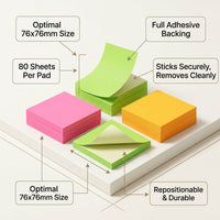 Sticky Notes Colorful Full Backing, Removable Repositionable for Office Journal Students, 76 x 76 80 Sheets Per
