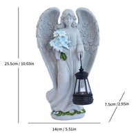 Angel Lantern Statue Feathered Wings Solar Angel Statue Resin for Courtyard