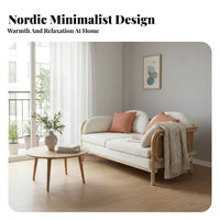 Rattan Woven Sofa Minimalist Design Nordic Design Three Seater Sofa Sturdy Construction Solid Wood Cane Couch for Families, Hotel Lobby, Lounge