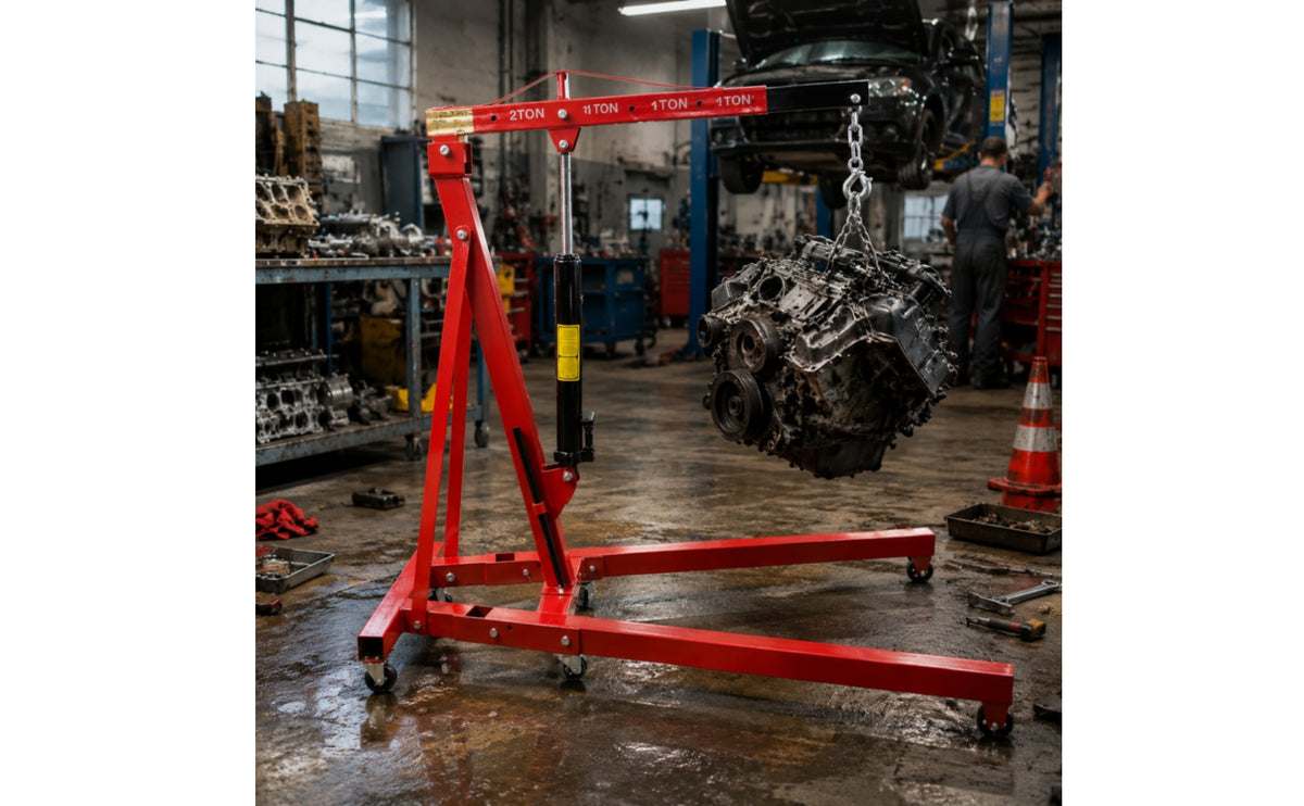 Hydraulic Engine Hoist Easy to Move Engine Hoist with Wheels Cherry Picker Heavy Duty Lift Smooth-Rolling for Mechanics, Garage