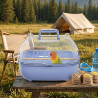 Portable Bird Cage and Transparent Handheld Bird Carrier in Multiple Colors, Lightweight Full Transparent Trip Case with Perch and Food Accessories