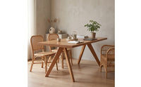 Natural Finish Fir Wood Dining Table Light Brown Rectangular Dining Table Easy to Set up Furniture Large for Home Office