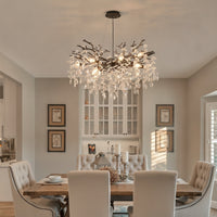 Black Chandelier with Crystal Pendants Dimmable Branch Chandelier Organic Ceiling Light Fixture Clear for Dining Room, Bedroom
