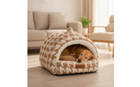 Semi-Enclosed Hooded Pet Bed Soft-Textured Cave Pet Bed Cushioned Dog House Portable for Cats, Small Dogs, Young Dogs, Indoor, Living Room