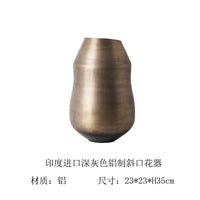 Indian Imported Aluminum Antique Bronze Flower Vase Ornament for Chinese-Style Showroom Living Room Entryway