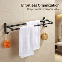 Towel Bar and Bath Holder for Washroom Organization, Wall Mounted Kitchen Rack with Hooks for Travelers, Aluminum Alloy Construction