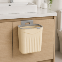 Car Trash Bin, With Lid, Small, 12L, Cream Color, Plastic, Hang on Door, Hanging, For Kitchen & Food Waste