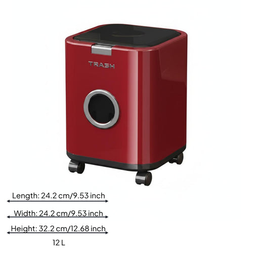 Rolling Trash Bin Movable Lidded Garbage Can Large Capacity for Bathroom