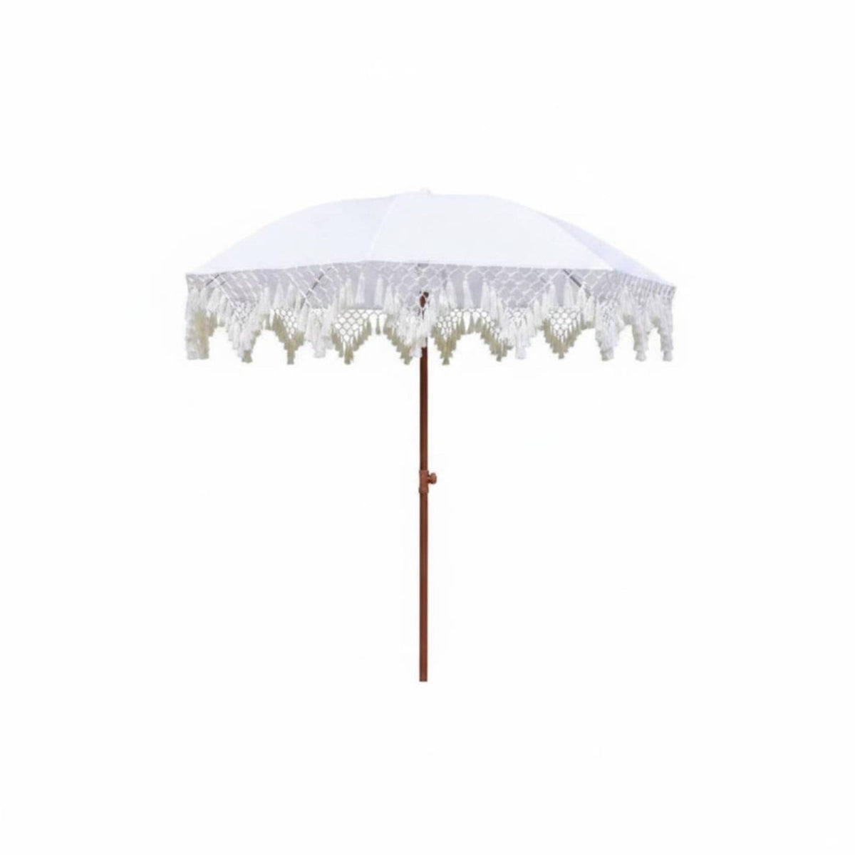 White Tassel Sunshade Fiberglass Ribs Fringed Patio Umbrella Carry Bag Included