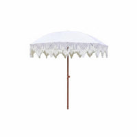 White Tassel Sunshade Fiberglass Ribs Fringed Patio Umbrella Carry Bag Included
