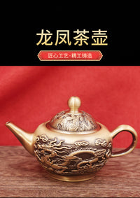 黄铜复古龙凤茶壶做旧中式茶具套装供奉用品客厅铜器观赏摆件批发