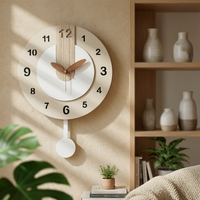 Cream Wall Timepiece Clock Minimalist Wood Grain Wall Clock Operated Home Decor for Living Room
