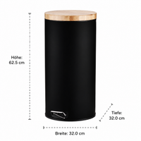 Round Trash Can Kitchen 30L, Step Trash Can with Wooden Lid, Odor-Sealed Trash Bin for Household