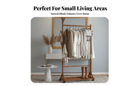 Multi-Functional Freestanding Clothes Rack Space Saving Garment Rack with Shelves Large Capacity Wooden Coat Stand Stable Structure for Renters, Homeowners, Students, Bedroom, Entryway, Living Room, Apartment