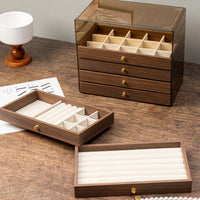 Walnut Five-Layer Chinese Style Jewelry Storage Box for Rings, Bracelets, Earrings, and Necklaces
