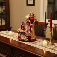 13 Inch Holy Family Figurine Detailed Figures Mary Jesus Tabletop Figure Freestanding Textile Dressed Nativity Statue for Christians